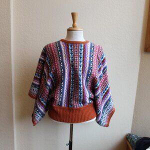 Efrata Global 100% Alpaca Sweater Geometric Statement Sleeves Free Size Boho